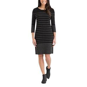 Hilary Radley NWT Black Gray Striped Stretch Knit Sheath Dress Size M